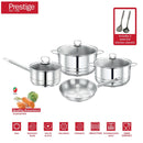Prestige Stainless Steel 9Pc Cookware Set | Stainless Steel Cooking Set | Pots and Pans Set | stainless steel saucepan and Casserole with Glass Lid | PR80980