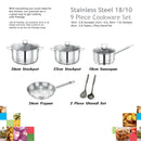 Prestige Stainless Steel 9Pc Cookware Set | Stainless Steel Cooking Set | Pots and Pans Set | stainless steel saucepan and Casserole with Glass Lid | PR80980