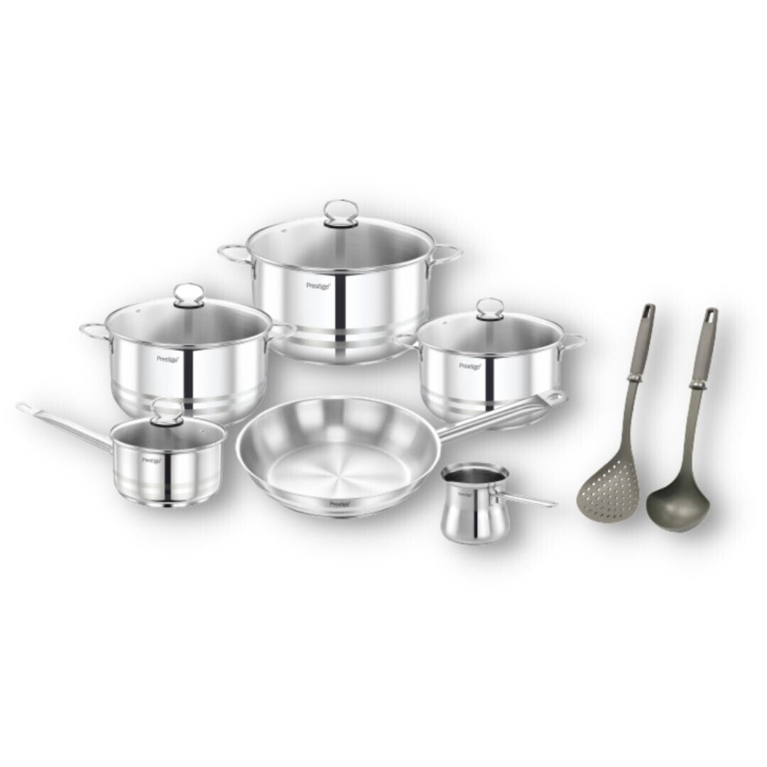 Prestige Stainless Steel 12Pc Cookware Set | Induction Bottom Pots and Pans Set | Cooking Combo Set Model- PR80981