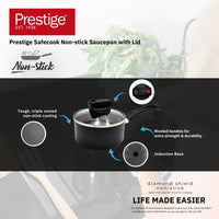 Prestige Safecook Nonstick Saucepan 18 cm | Aluminum Saucepan with Glass Lid | PR22097 - Black
