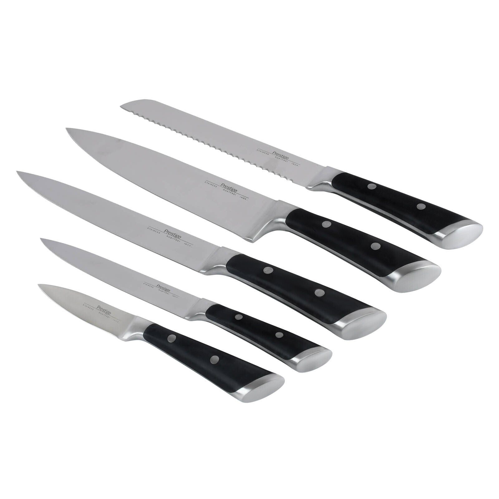 Prestige 5-Piece Knife Block Set | Stainless Steel Kitchen Knives with Storage Block | PR51375