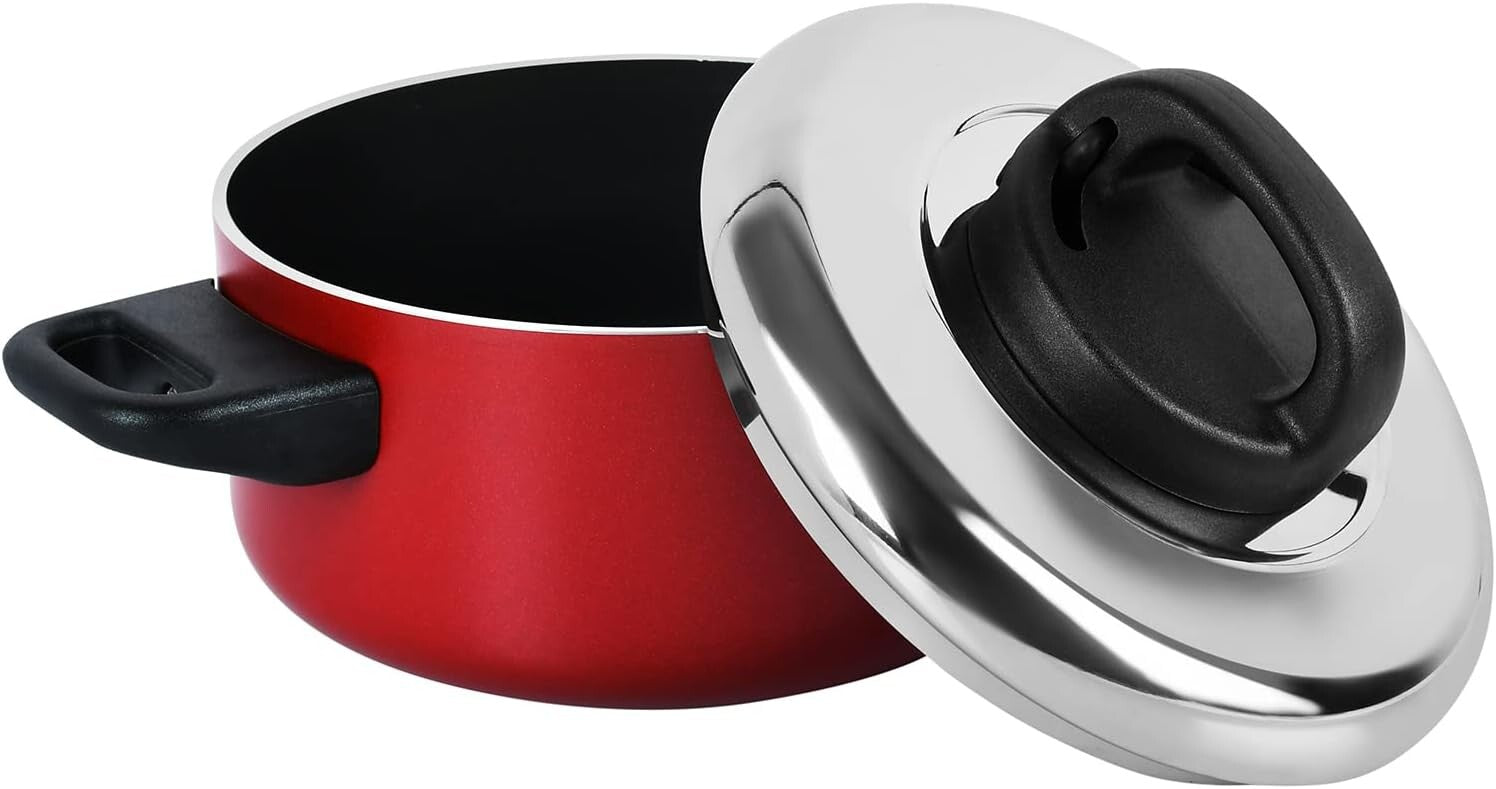 Prestige Classique Non-Stick Casserole 1.4 L / 16 cm | 3X Ultra Tough Cooking Pot with Stainless Steel Lid | Red - PR21541