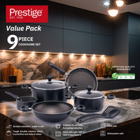 Prestige 9pcs Cookware Value Pack Sets | Non-Stick Pots and Pans set | Non-Stick Kitchen Cooking Set with Frying Pans, Saucepan | PR22480