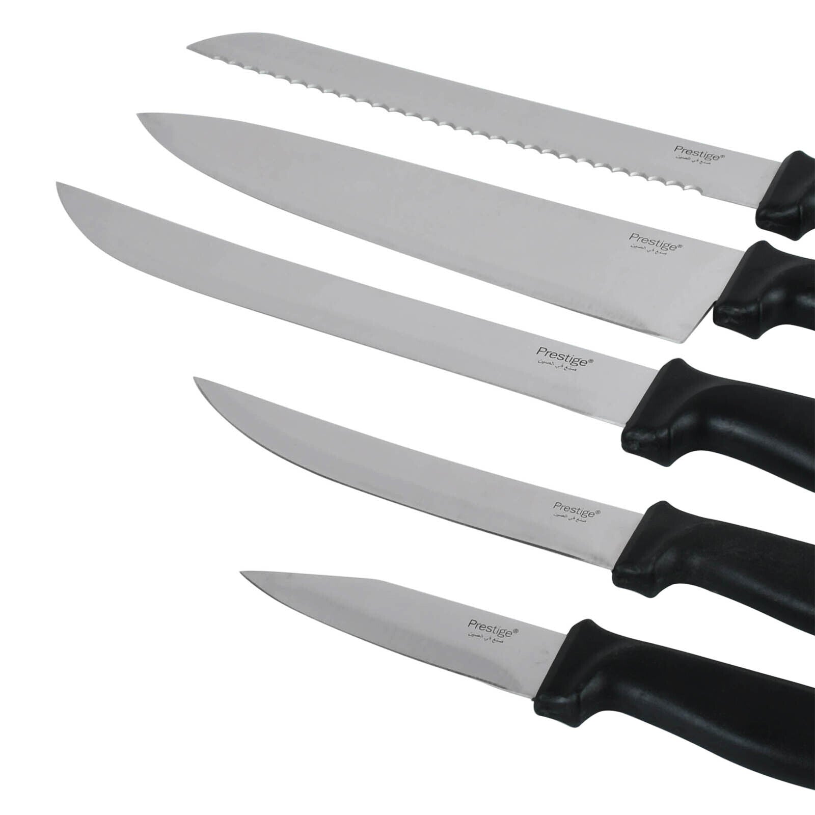 Prestige 7-Piece Knife Block Set | Stainless Steel Kitchen Knives with Scissors & Wooden Block | PR50919