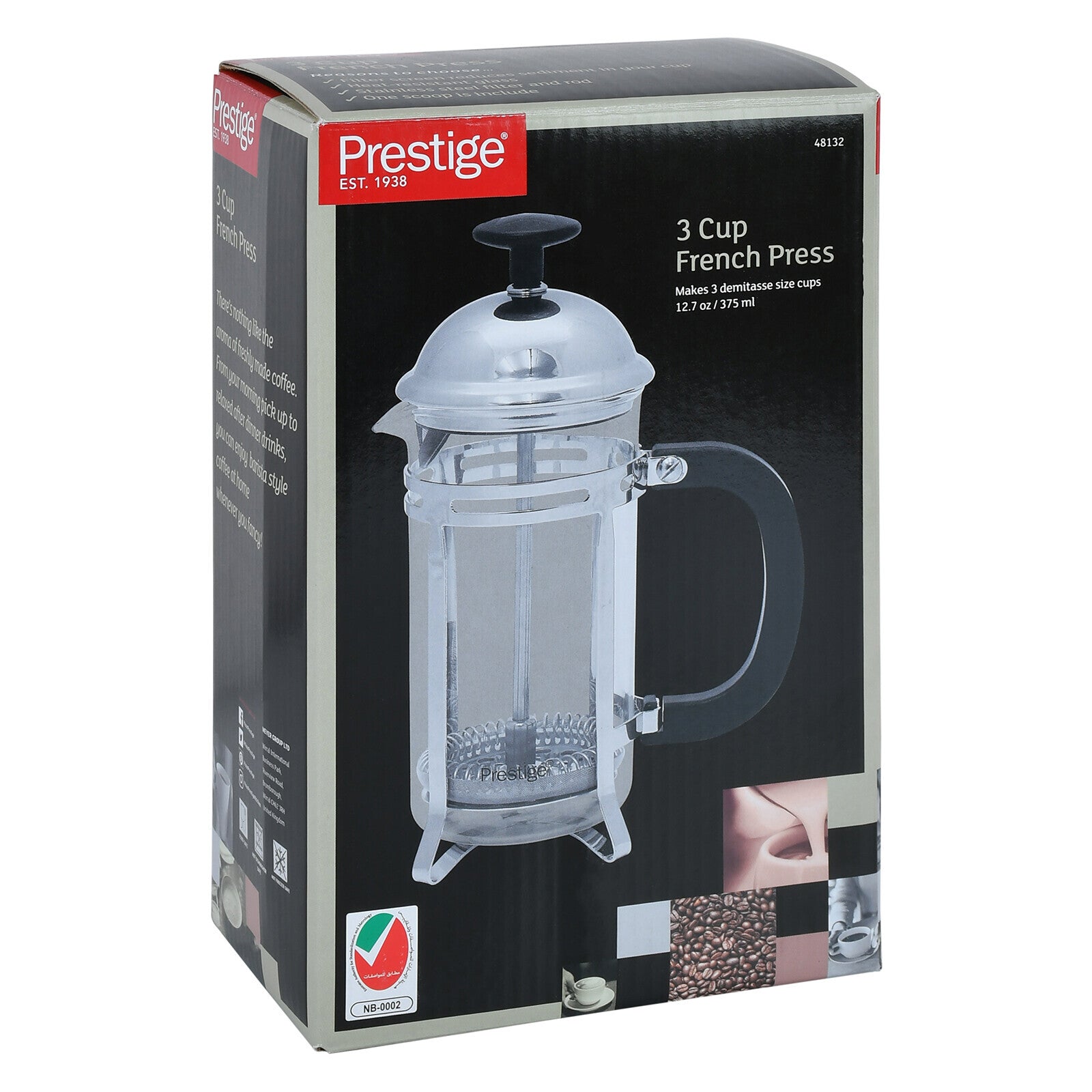 Prestige French Press Coffee Maker 8 Cups 1000ml | Compact Glass French Press with Stainless Steel Filter | PR48179