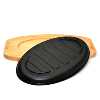 Prestige Pre-Seasoned Cast Iron Sizzler Pan 26cm | Sizzling Steak Plate with Wooden Base | Premium and Durable Cast Iron Griddle | Black - PR50205