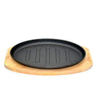 Prestige Pre-Seasoned Cast Iron Sizzler Pan 26cm | Sizzling Steak Plate with Wooden Base | Premium and Durable Cast Iron Griddle | Black - PR50205