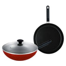 Prestige Classique Non-Stick 3Pcs Cookware Pan Set | 3X Ultra Tough Induction Compatible Frying Pan 28Cm & Wok with Lid 26CM | Red - PR15921