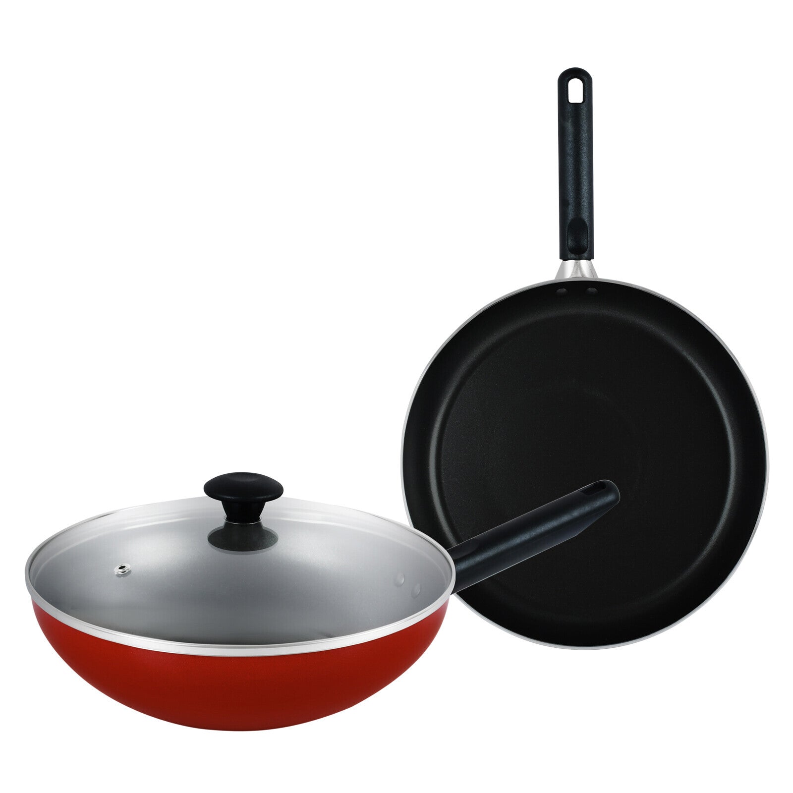 Prestige Classique Non-Stick 3Pcs Cookware Pan Set | 3X Ultra Tough Induction Compatible Frying Pan 28Cm & Wok with Lid 26CM | Red - PR15921