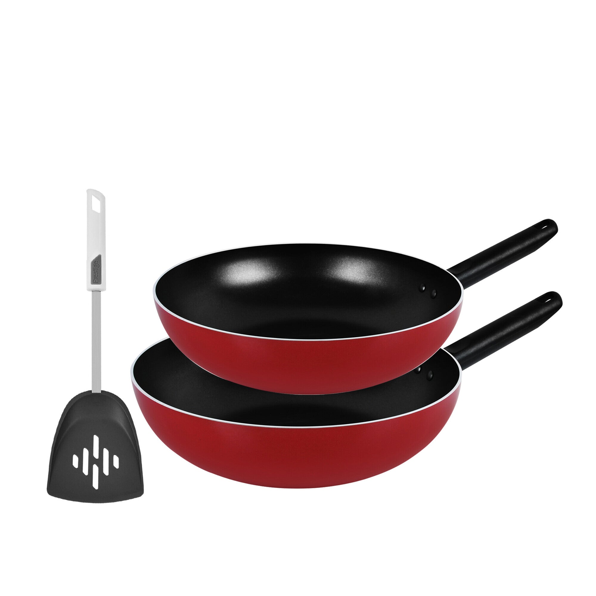 Prestige Wok 2Pcs Set with Turner | Non-Stick 26cm and 3cm Twin Set of Wok & Turner | PR21014 - Red