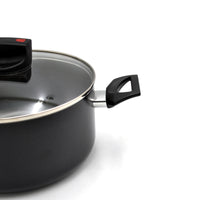 Prestige Safecook Nonstick Casserole 24 cm | Aluminum Cooking Pot with Glass Lid | Induction Compatible Cookware | PR22101 - Black