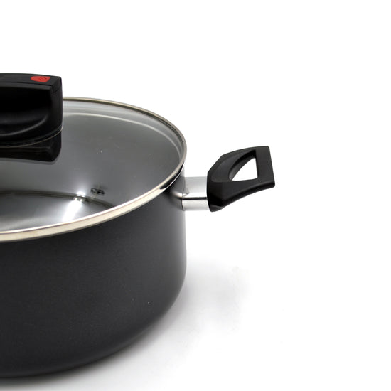 Prestige Safecook Nonstick Casserole 24 cm | Aluminum Cooking Pot with Glass Lid | Induction Compatible Cookware | PR22101 - Black