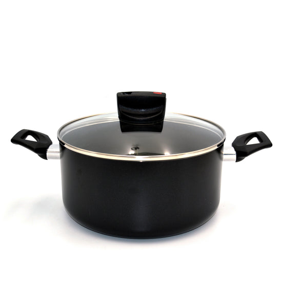 Prestige Safecook Nonstick Casserole 24 cm | Aluminum Cooking Pot with Glass Lid | Induction Compatible Cookware | PR22101 - Black
