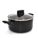 Prestige Safecook Nonstick Casserole 24 cm | Aluminum Cooking Pot with Glass Lid | Induction Compatible Cookware | PR22101 - Black