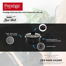 Prestige Safecook Nonstick Casserole 24 cm | Aluminum Cooking Pot with Glass Lid | Induction Compatible Cookware | PR22101 - Black
