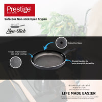 Prestige Safecook Non-stick 24cm Open Frypan | Induction Compatible Frying Pan Non-Stick | Diamond shield triple coated Pan - PR22090 - Black