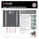Taylor Digital Body Composition Scale, Bathroom Scale for Body Weight, Measures Body Fat, Body Water & Muscle Mass, 8 User Recognition, Normal & Athlete Modes, FSA HSA Eligible, 400 lb Capacity, Black