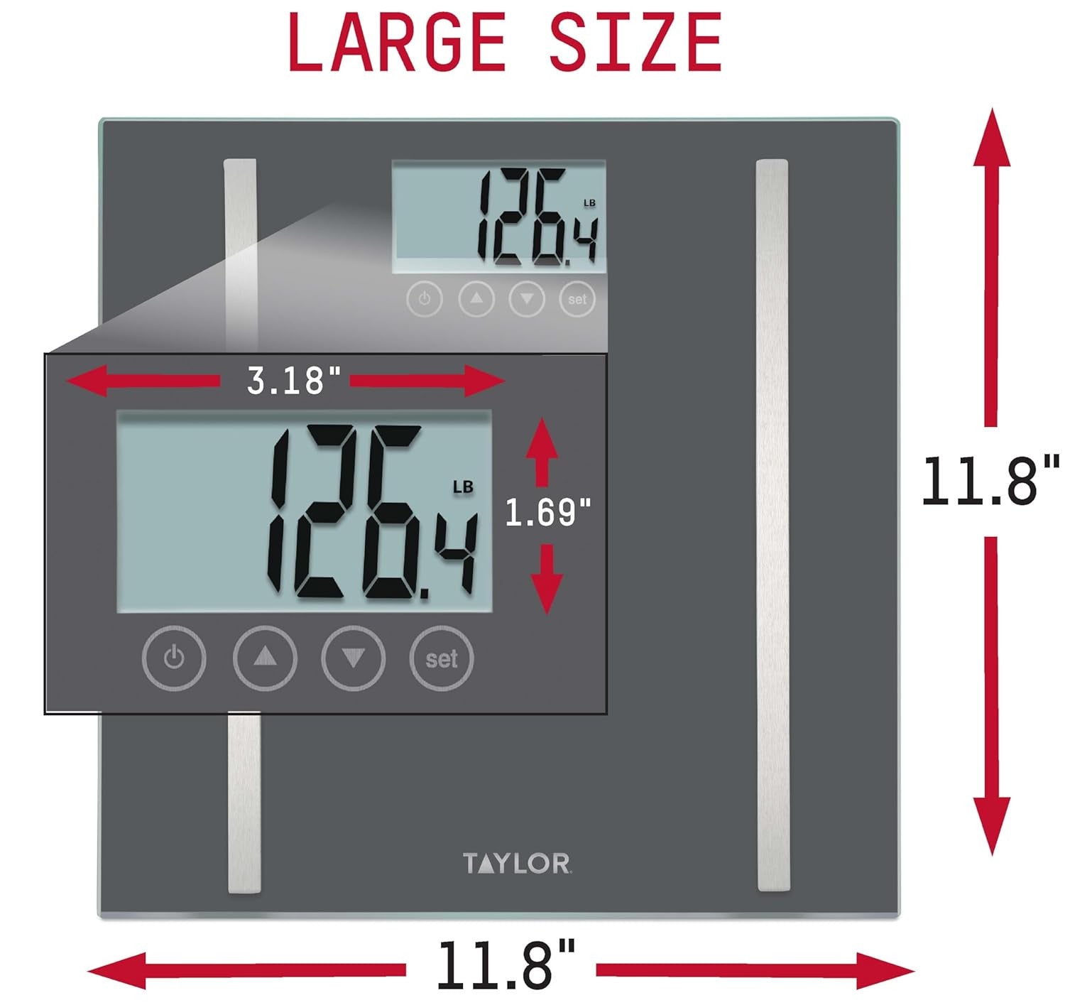 Taylor Digital Body Composition Scale, Bathroom Scale for Body Weight, Measures Body Fat, Body Water & Muscle Mass, 8 User Recognition, Normal & Athlete Modes, FSA HSA Eligible, 400 lb Capacity, Black