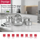 Prestige Tri Ply Stainless Steel 11 Pcs Cooking Set | Induction + all hob suitable | Pots and Pans Set | PR81202