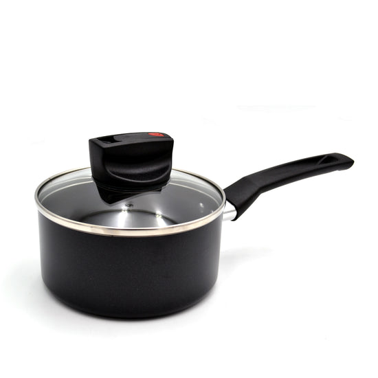 Prestige Safecook Nonstick Saucepan 14 cm | Aluminum Saucepan with Glass Lid | PR22095 - Black