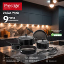 Prestige 9 Pcs Value Pack Cookware Set | Non-stick Pots and Pans Set | Cooking Set with Frying Pans, Saucepans, Saute Pan - PR22482