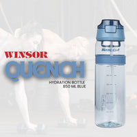 Winsor Pinnacle Quench Hydration Bottle (850ML,Blue) |Motivational Water Bottle with Sipper, One-Handed Operation, Hydration Tracker & Flip Top Lid | Ideal for School, Office, Sport, College, Home,Travel