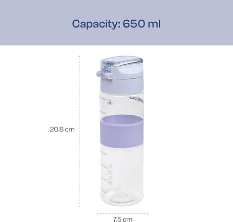Winsor Pinnacle Pulse Hydration Bottle (650ML,Lavender) | Motivational Water Bottle with One Hand Operation, Hydration Tracker &Flip Top Lid | BPA Free | Ideal for School, Office, Sport,College, Home.