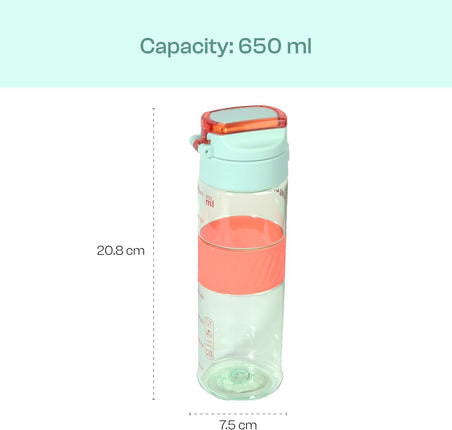 Winsor Pinnacle Pulse Hydration Bottle (650ML,Mint) | Motivational Water Bottle with One Hand Operation, Hydration Tracker & Flip Top Lid | BPA Free | Ideal for School, Office, Sport,College, Home.