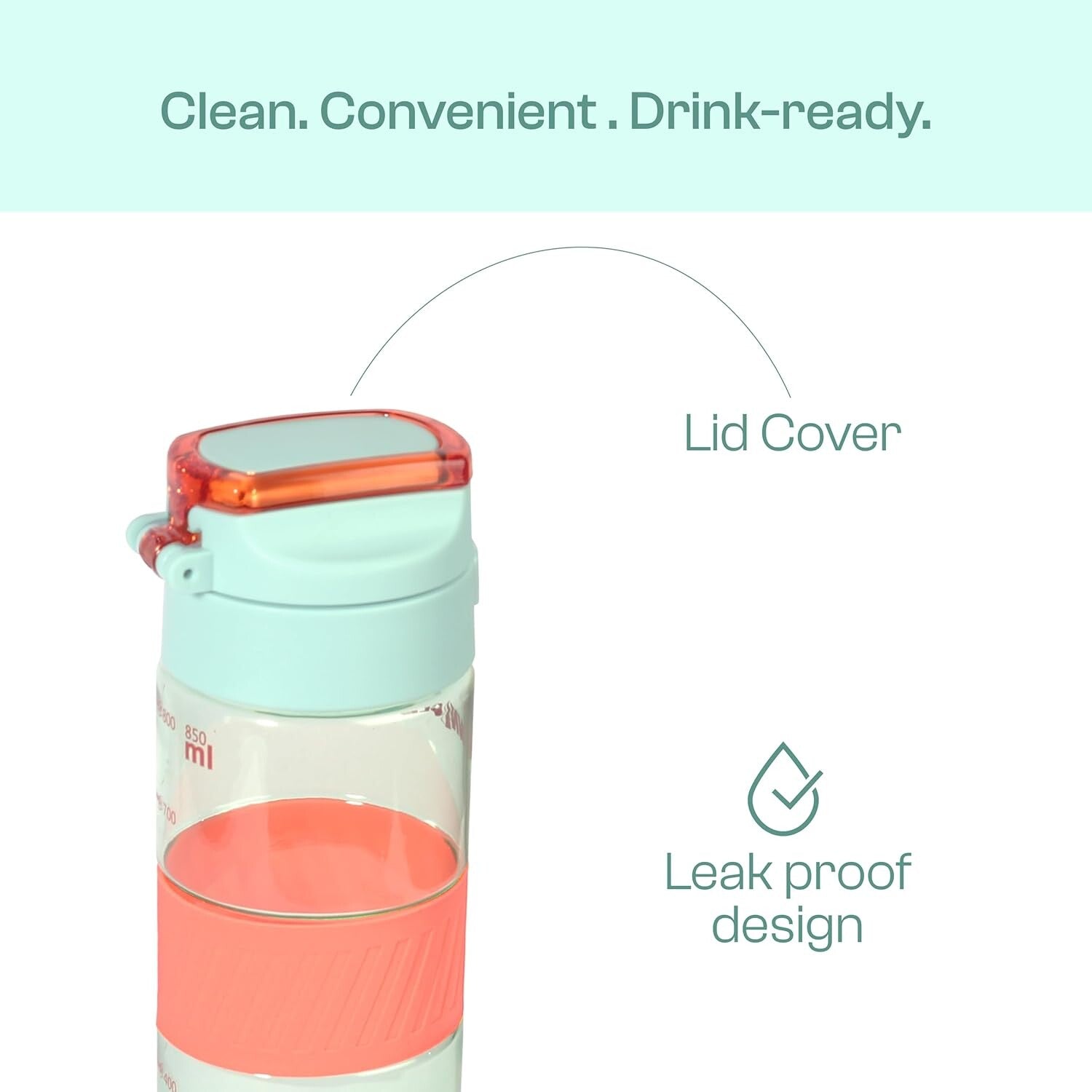 Winsor Pinnacle Pulse Hydration Bottle (650ML,Mint) | Motivational Water Bottle with One Hand Operation, Hydration Tracker & Flip Top Lid | BPA Free | Ideal for School, Office, Sport,College, Home.