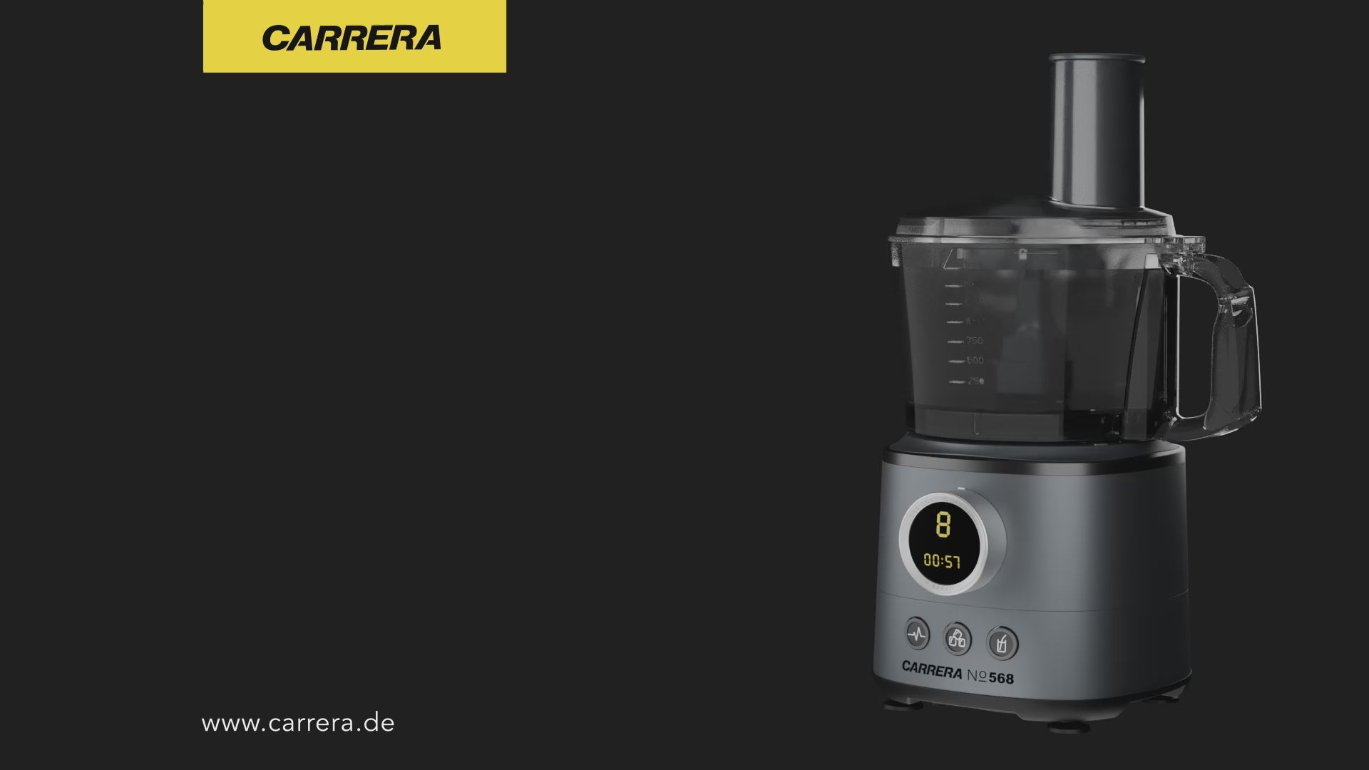CARRERA Digital Food Processor № 568 – 1000W High-Performance Food Processor with Digital Knob, LED Display & Multi-Function Accessories