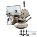 Farberware Cookstart Diamond Max Nonstick Cookware | Pots and Pans Set with Glass Lids | Non-Stick Cookware Set 15 Piece - Pewter
